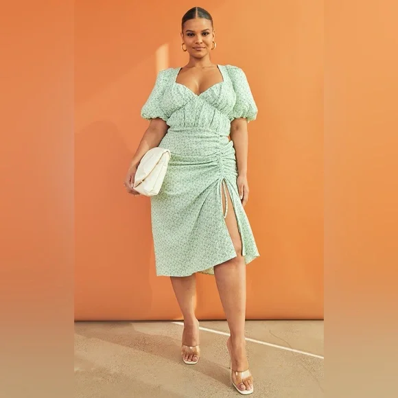 green emerald velvet dress 21SIX Elisabeth Mint Silk Ruffles Dress main image 0